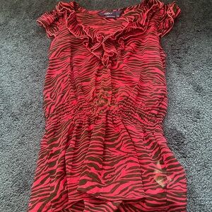 Miley Cyrus & Max Azria Red Zebra Ruffle Blouse